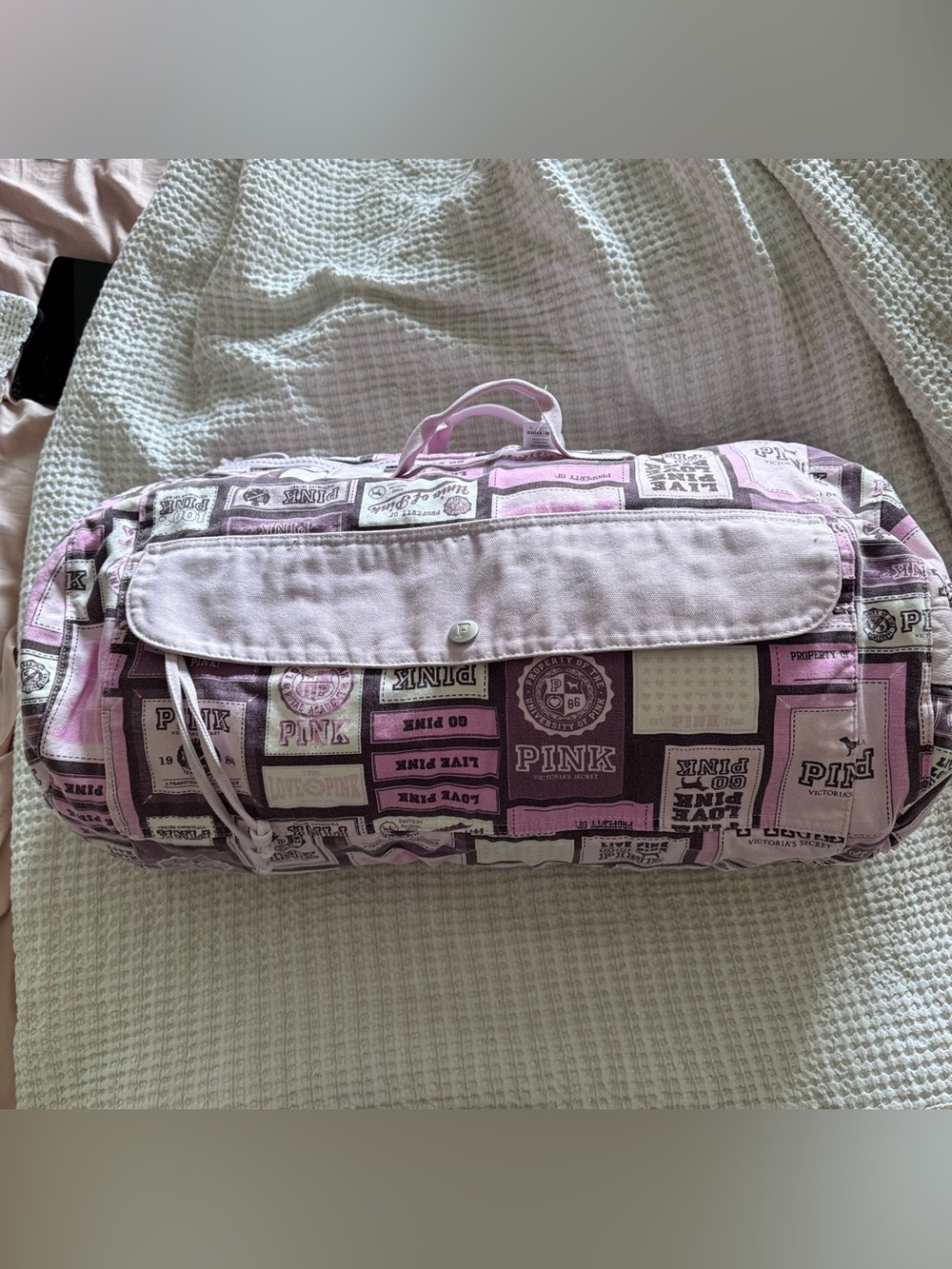 Victoria’s Secret PINK wild rose patchwork canvas duffle bag